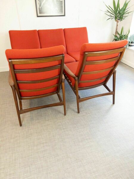 Original Mid Century Guy Rogers New Yorker 3 Piece Suite Teak Sofa & Chairs