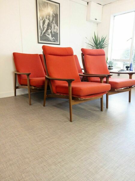 Original Mid Century Guy Rogers New Yorker 3 Piece Suite Teak Sofa & Chairs