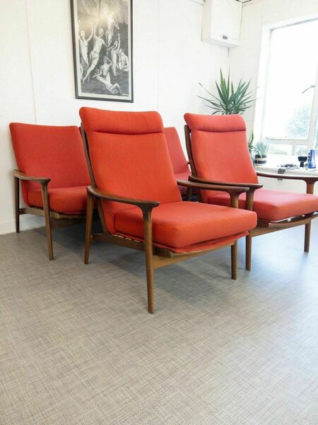 Original Mid Century Guy Rogers New Yorker 3 Piece Suite Teak Sofa & Chairs