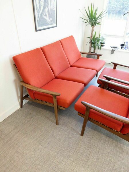 Original Mid Century Guy Rogers New Yorker 3 Piece Suite Teak Sofa & Chairs