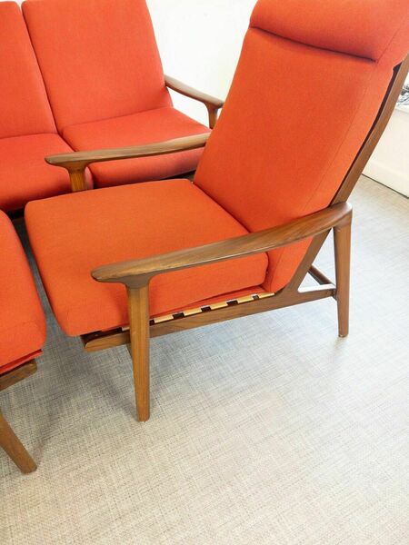 Original Mid Century Guy Rogers New Yorker 3 Piece Suite Teak Sofa & Chairs