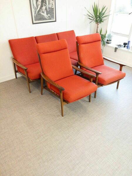 Original Mid Century Guy Rogers New Yorker 3 Piece Suite Teak Sofa & Chairs