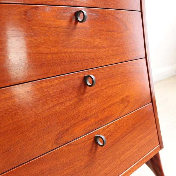 Post Modern Teak Tall Curved Drawer Cabinet By Umberto Agnago For Giorgetti, Italian Designer Furniture, 80s High End Jewellery Storage