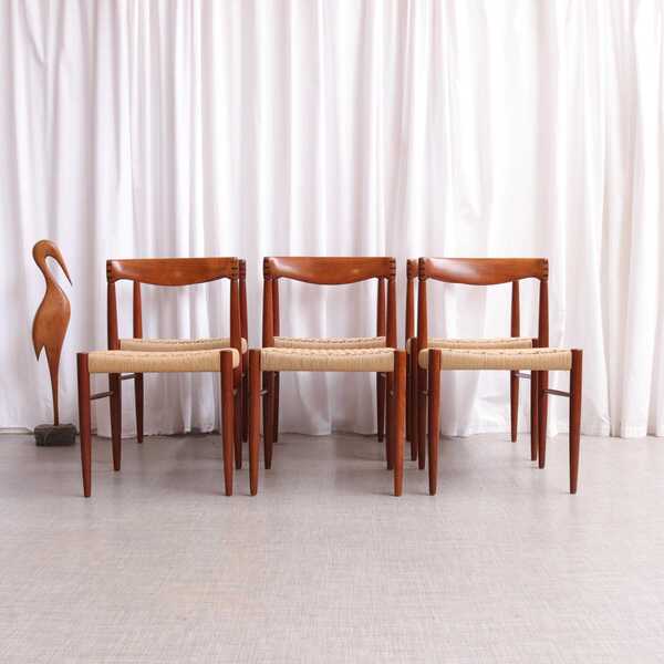 Set Of 6 Hw Klein Bramin Teak Dining Chairs, Danish Mid Century Modern, Restored With New Paper Cord Seats