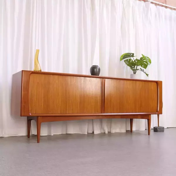 Vintage Danish Teak Tambour Door Sideboard By Bernhard Pedersen & Son Long
