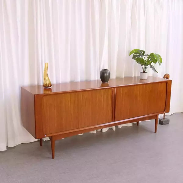 Vintage Danish Teak Tambour Door Sideboard By Bernhard Pedersen & Son Long