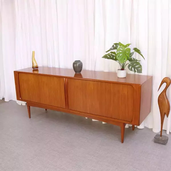 Vintage Danish Teak Tambour Door Sideboard By Bernhard Pedersen & Son Long