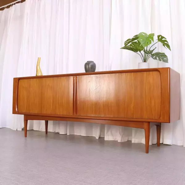 Vintage Danish Teak Tambour Door Sideboard By Bernhard Pedersen & Son Long