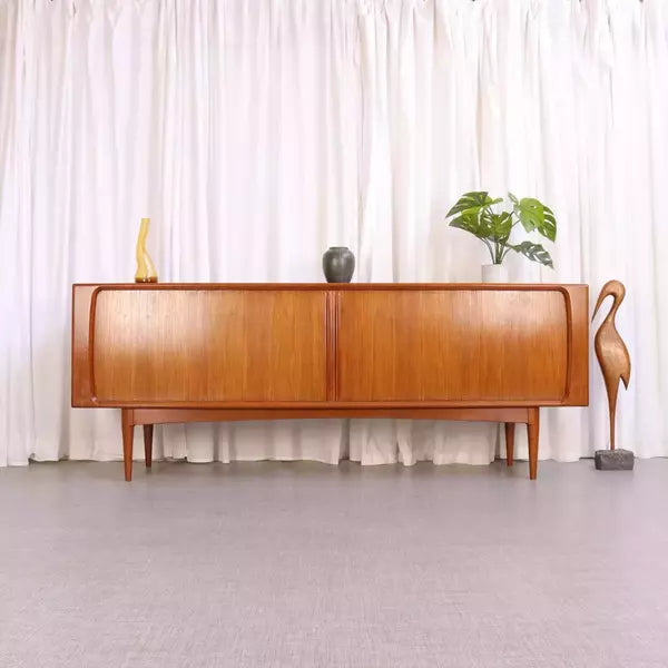 Vintage Danish Teak Tambour Door Sideboard By Bernhard Pedersen & Son Long