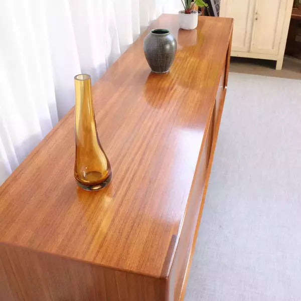 Vintage Danish Teak Tambour Door Sideboard By Bernhard Pedersen & Son Long
