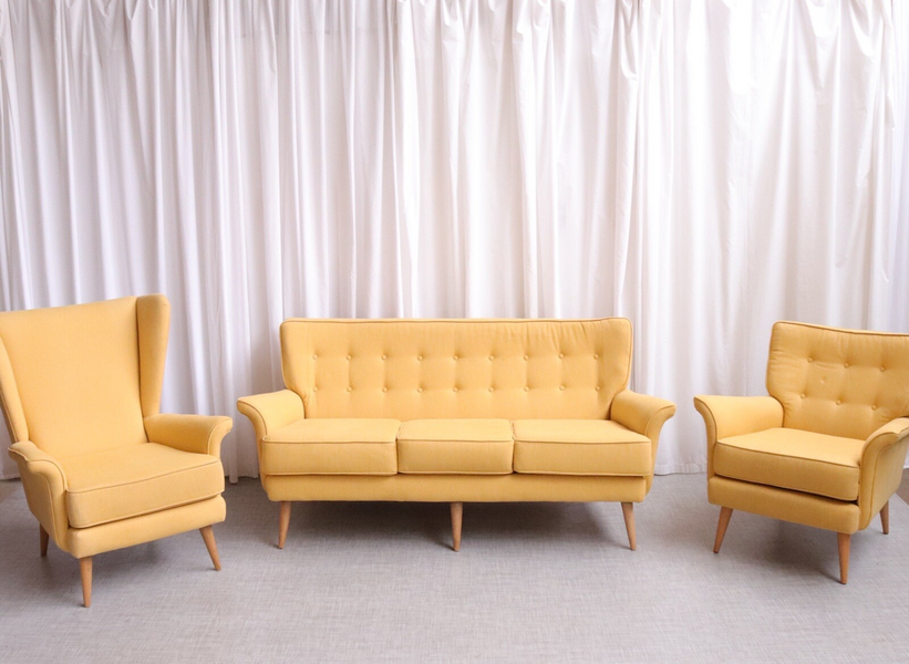Vintage Mid Century Howard Keith 3 Piece Suite Sofa Armchairs Wingback 60s 6361